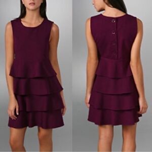 Theory Prisema Purple Tiered Ruffle Sleeveless Dress In Black Cherry S